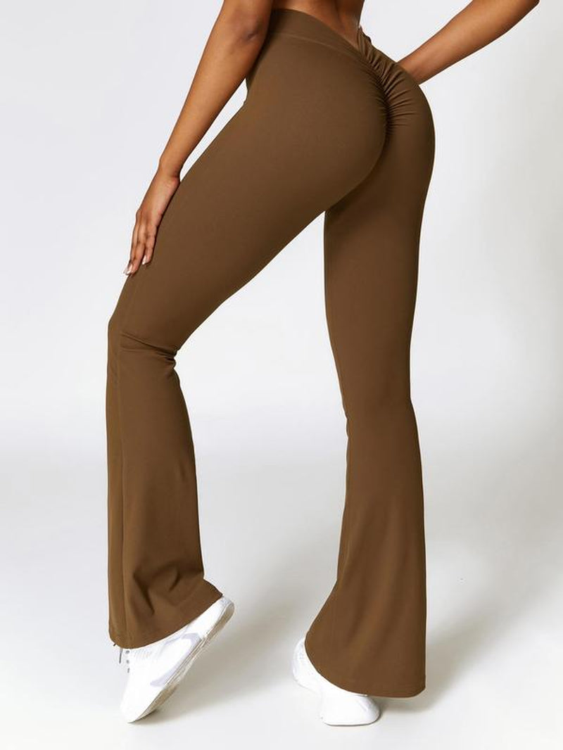 Women'S Peach Hip High Waist Tight Flared Pants Suitable for Gym Waist V-Shaped Sports Pants Outdoor Running Mountaineering Clothing Daily Leisure Exercise Trumpet Pants Comfortable and Easy to Match