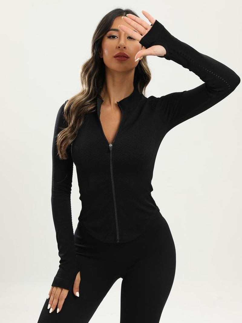 Women'S Zip up Stand Collar Sports Jacket, Sport Long Sleeve Thumb Hole Design Jacket, Summer Outfits 2024, Fall Clothes